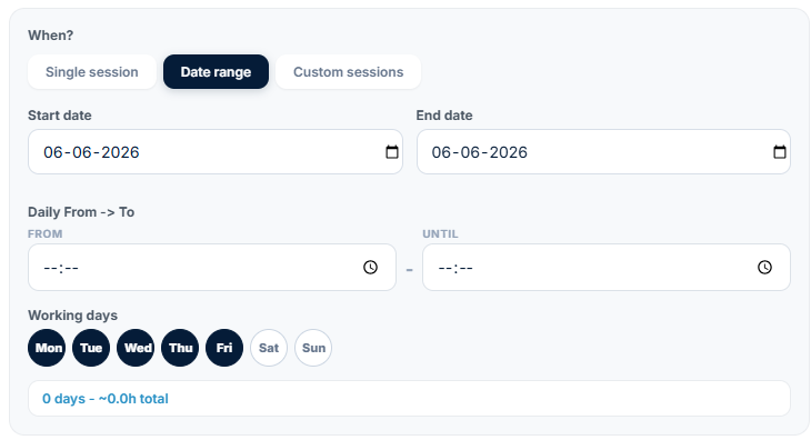 Screenshot: What scheduling options are there?